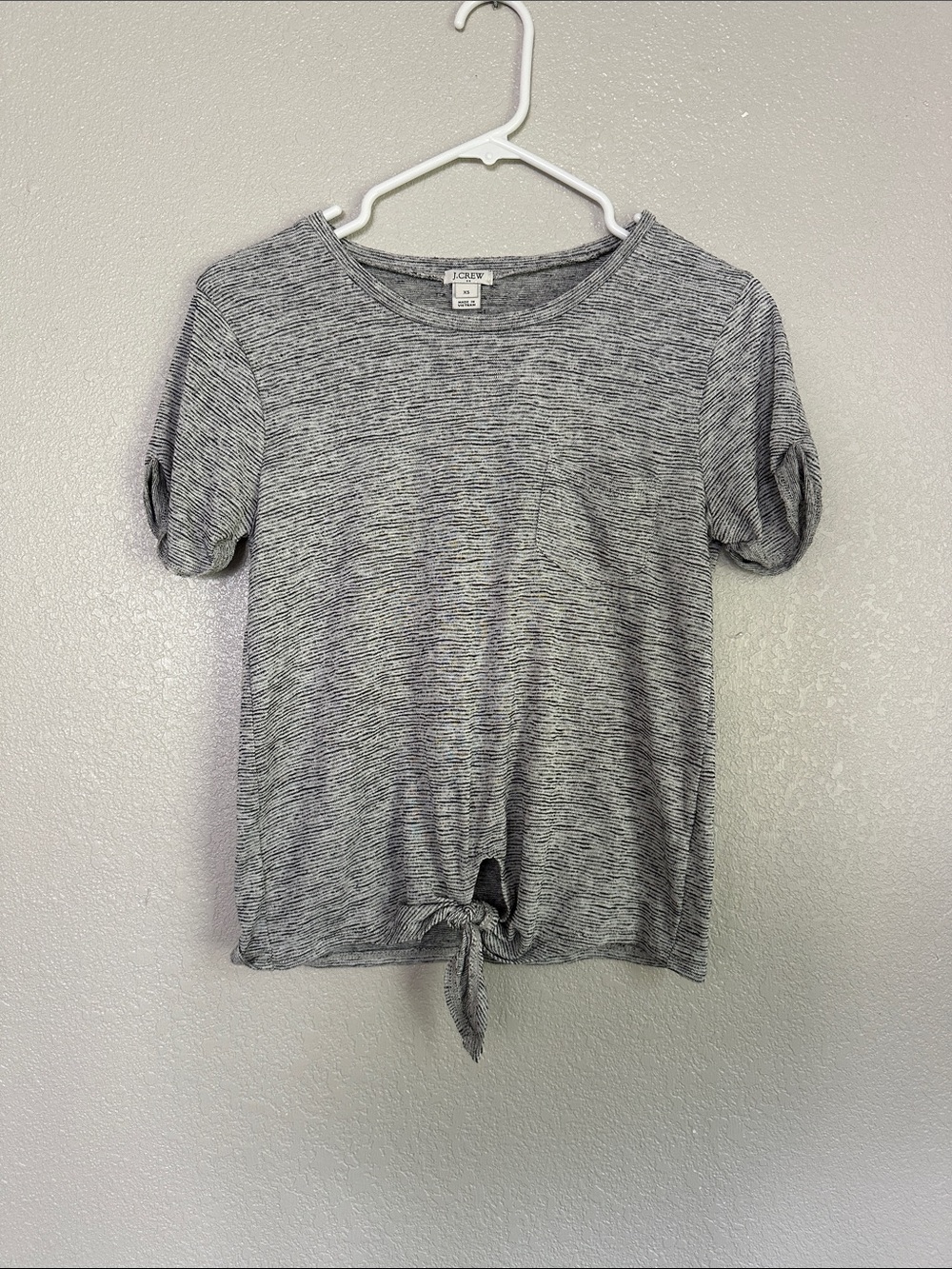 J Crew Grey Tie Front Short Sleeve Comfy Blouse Top
